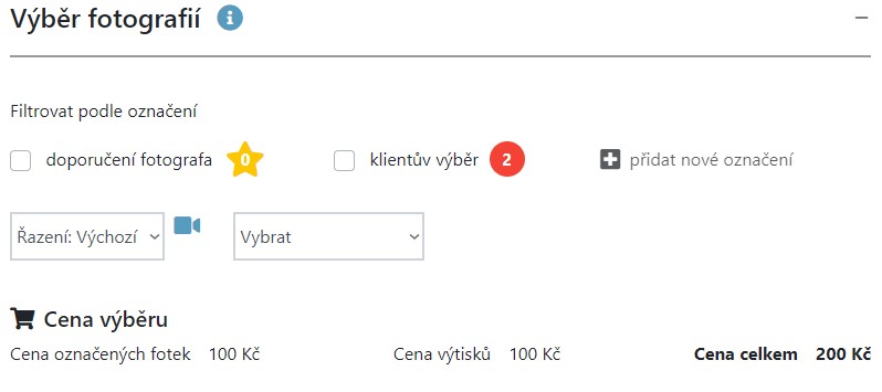 Zobrazení ceny klientova výběru